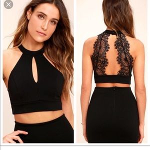 NEW!! LuLu’s Black crop top sleeveless /lace